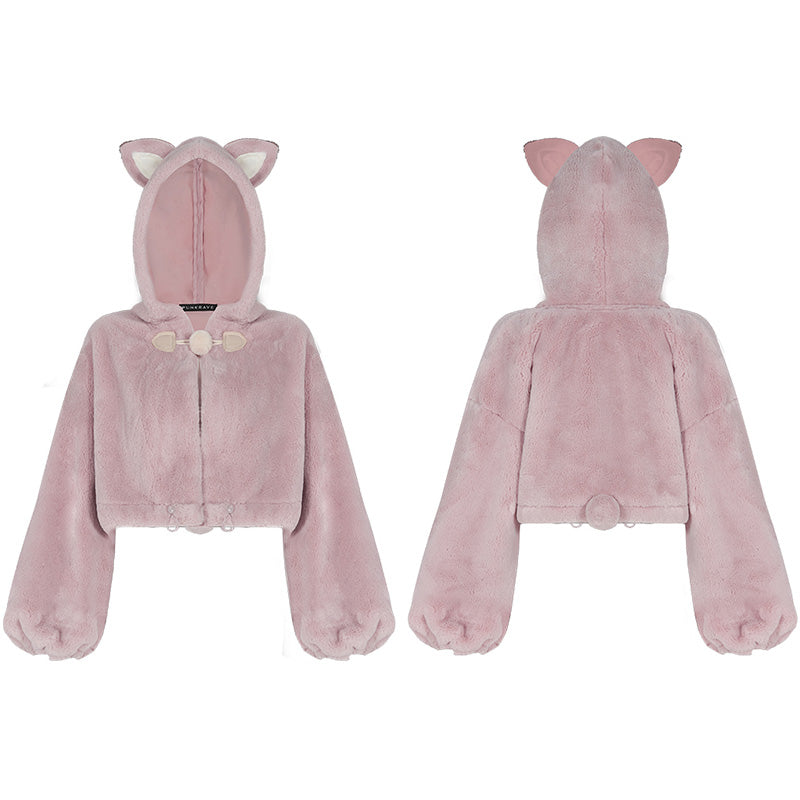 OPY-492XDF Cute ears drawstring cap short coat