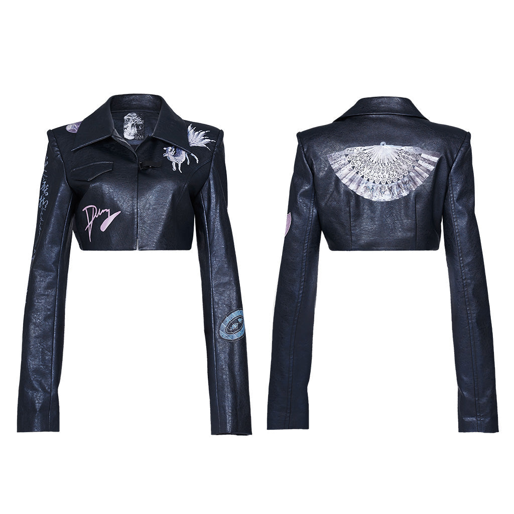 OPY-575XDF Edgy Graphic Embroidered Cropped Punk Jacket Retro Style