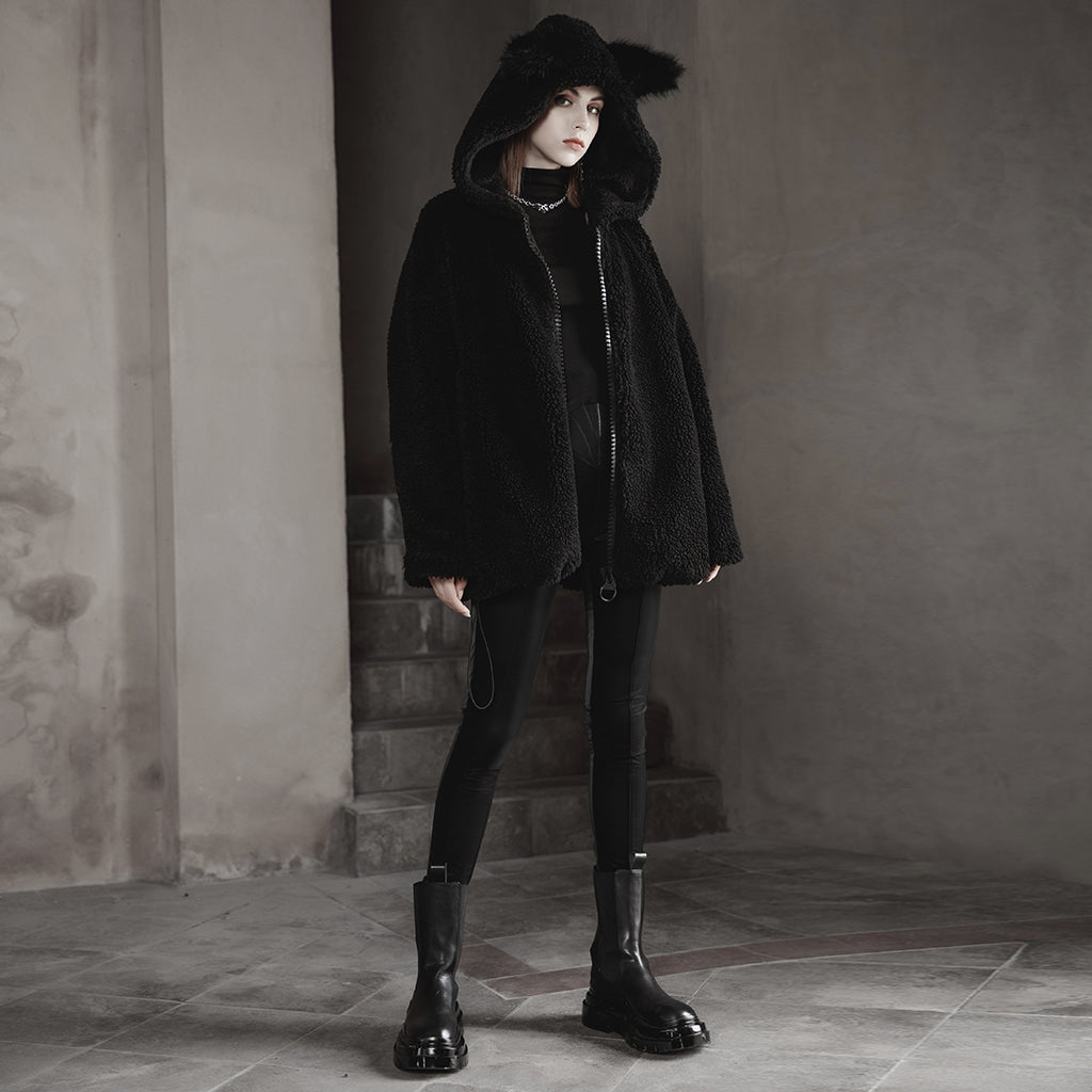 OPY-645XCF Gothic Fleece Punk Coat with Ears Hooded Jacket