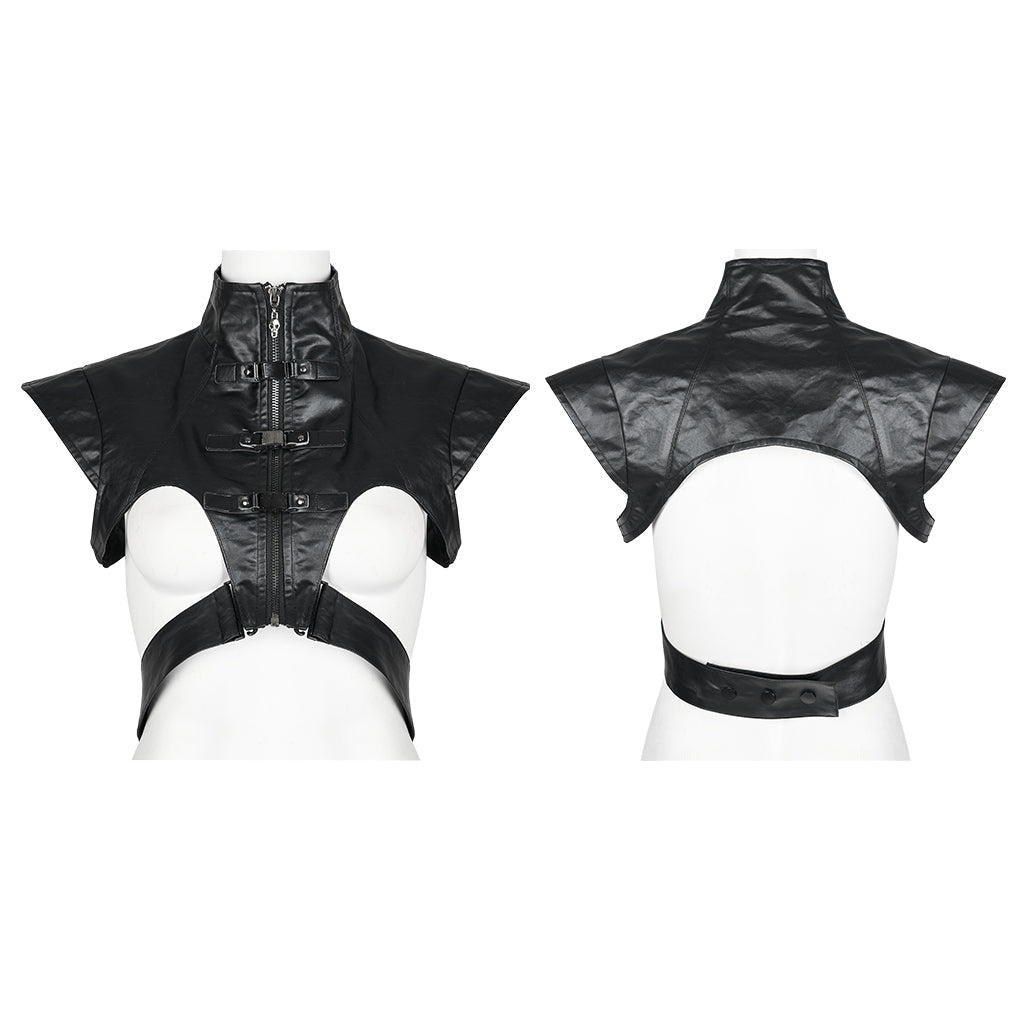 OPY-654MJF Edgy Leather Buckle Detail Punk Vests for Women