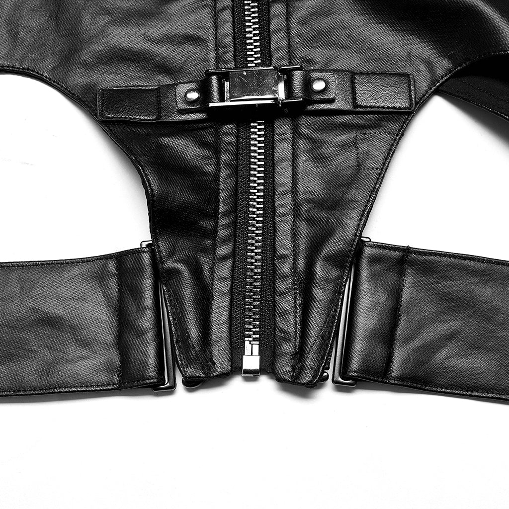 OPY-654MJF Edgy Leather Buckle Detail Punk Vests for Women