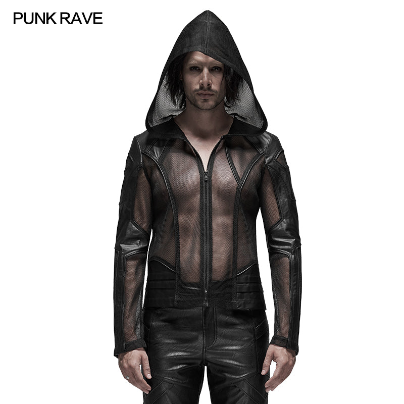 Punk Rave WY-1155XDM Punk Mesh Hoodie Short Hooded Coat?-??Punk Rave Clothing