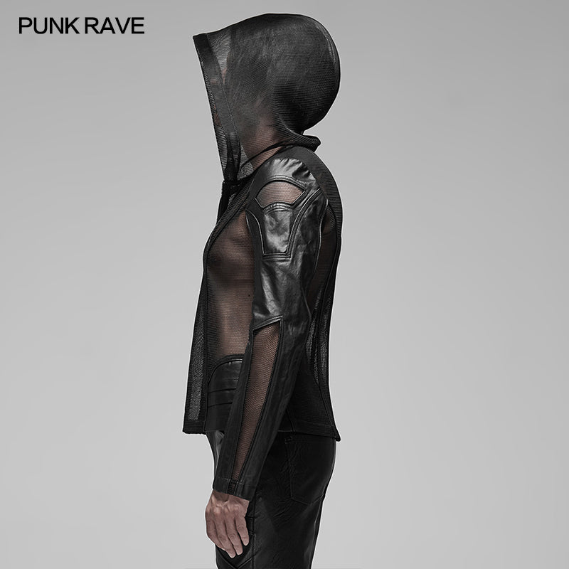Punk Rave WY-1155XDM Punk Mesh Hoodie Short Hooded Coat?-??Punk Rave Clothing