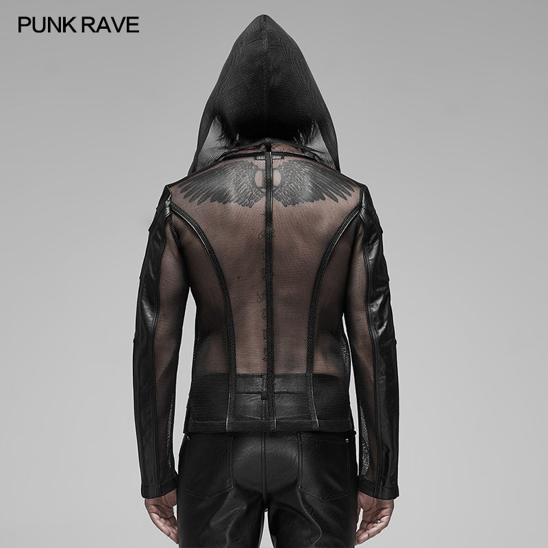 Punk Rave WY-1155XDM Punk Mesh Hoodie Short Hooded Coat?-??Punk Rave Clothing