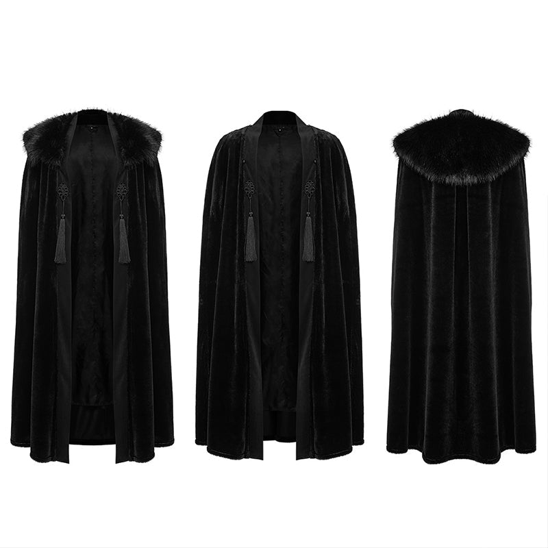 Punk Rave WY-1557DPM Warm Fur Collar Handsome Mens Goth Cloak?-??Punk Rave Clothing