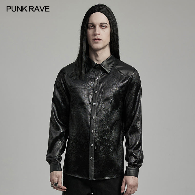 Punk Rave WY-1616CCM Rubberized Minimalist Goth Daily Mens Shirt?-??Punk Rave Clothing