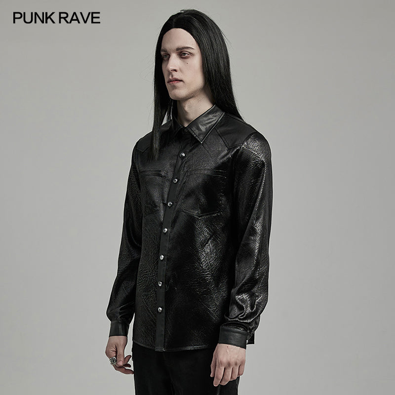 Punk Rave WY-1616CCM Rubberized Minimalist Goth Daily Mens Shirt?-??Punk Rave Clothing