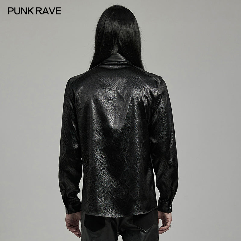Punk Rave WY-1616CCM Rubberized Minimalist Goth Daily Mens Shirt?-??Punk Rave Clothing