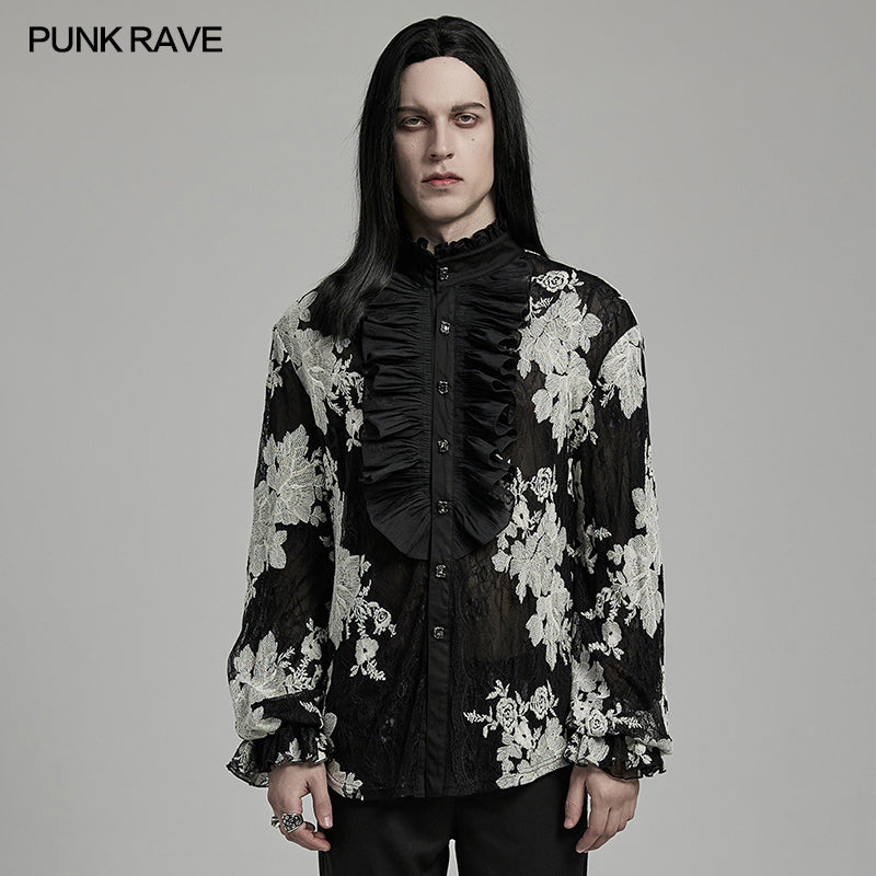 Punk Rave WY-1592CCM Gorgeous Mens Goth Floral Shirt -  Punk Rave Clothing