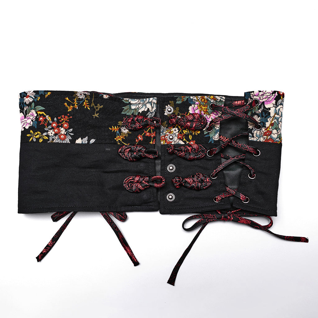 Q-114 floral Frilled Gothic Dress with Ribbon Accents and Layered Skirt?-??Punk Rave Clothing