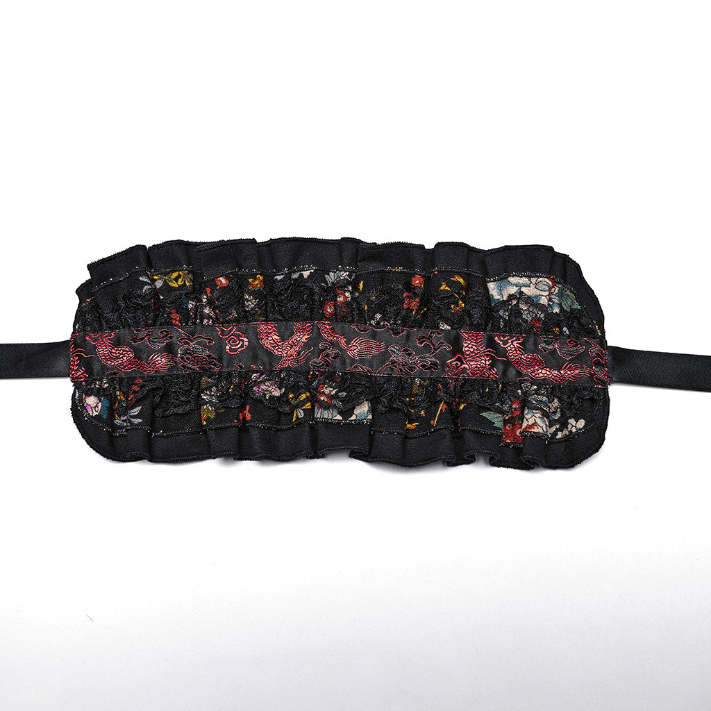 Q-114 floral Frilled Gothic Dress with Ribbon Accents and Layered Skirt?-??Punk Rave Clothing