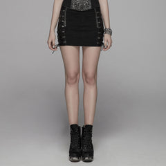 WQ-427BQF Gothic Lace-Up Black Punk Skirt with Side Lacing Details