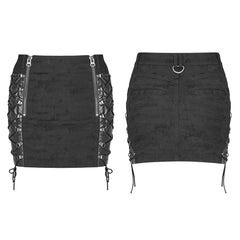 WQ-427BQF Gothic Lace-Up Black Punk Skirt with Side Lacing Details