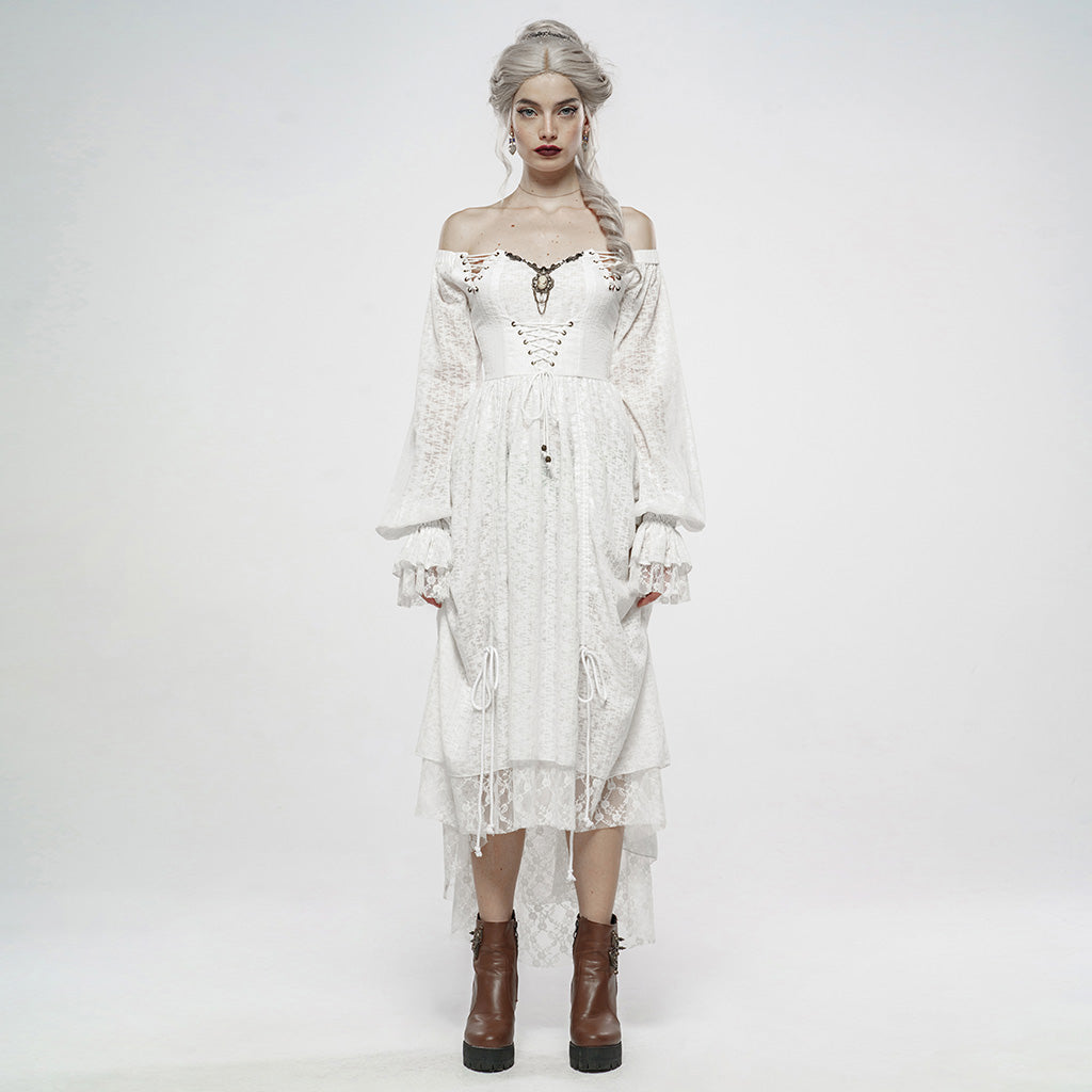 WQ-439LQF Gothic Dress Off-Shoulder Corset Lace Hem Midi Fashion