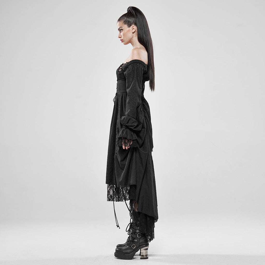 WQ-439LQF Gothic Dress Off-Shoulder Corset Lace Hem Midi Fashion