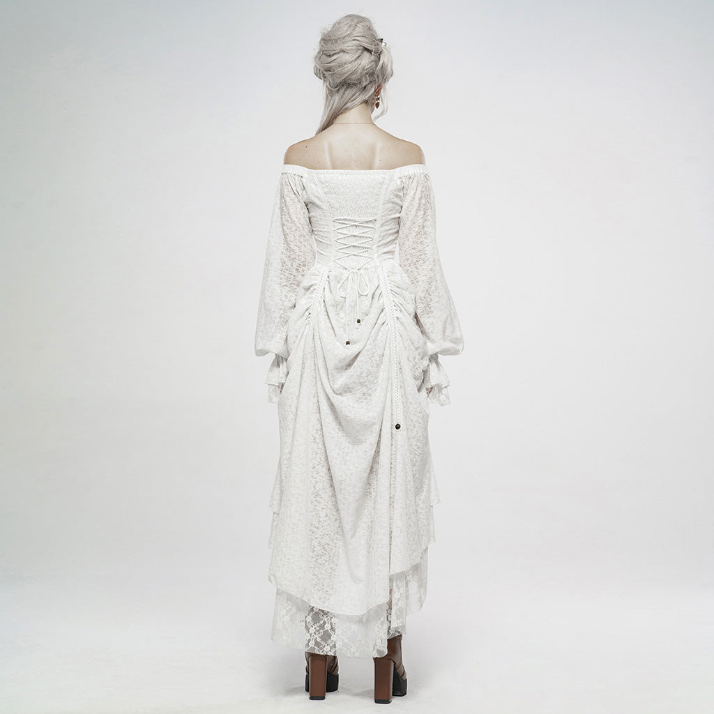 WQ-439LQF Gothic Dress Off-Shoulder Corset Lace Hem Midi Fashion