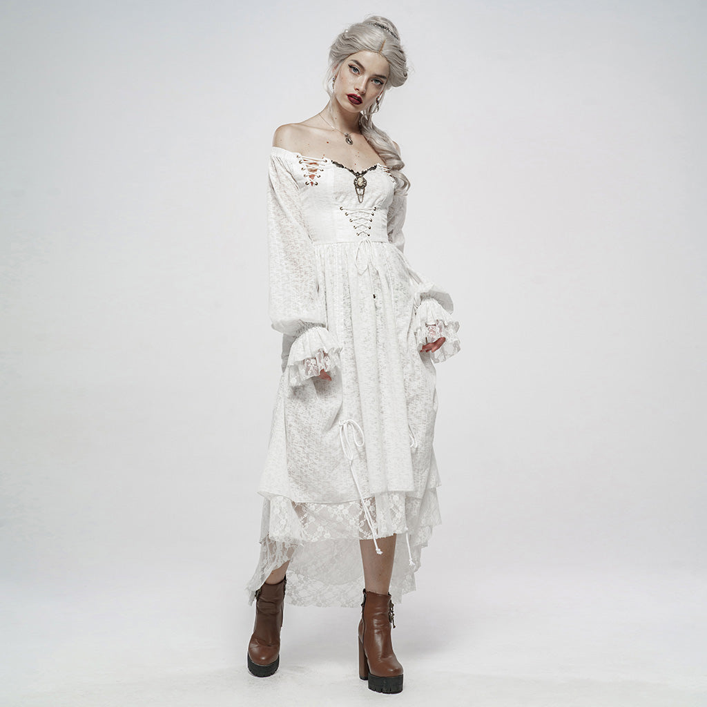 WQ-439LQF Gothic Dress Off-Shoulder Corset Lace Hem Midi Fashion