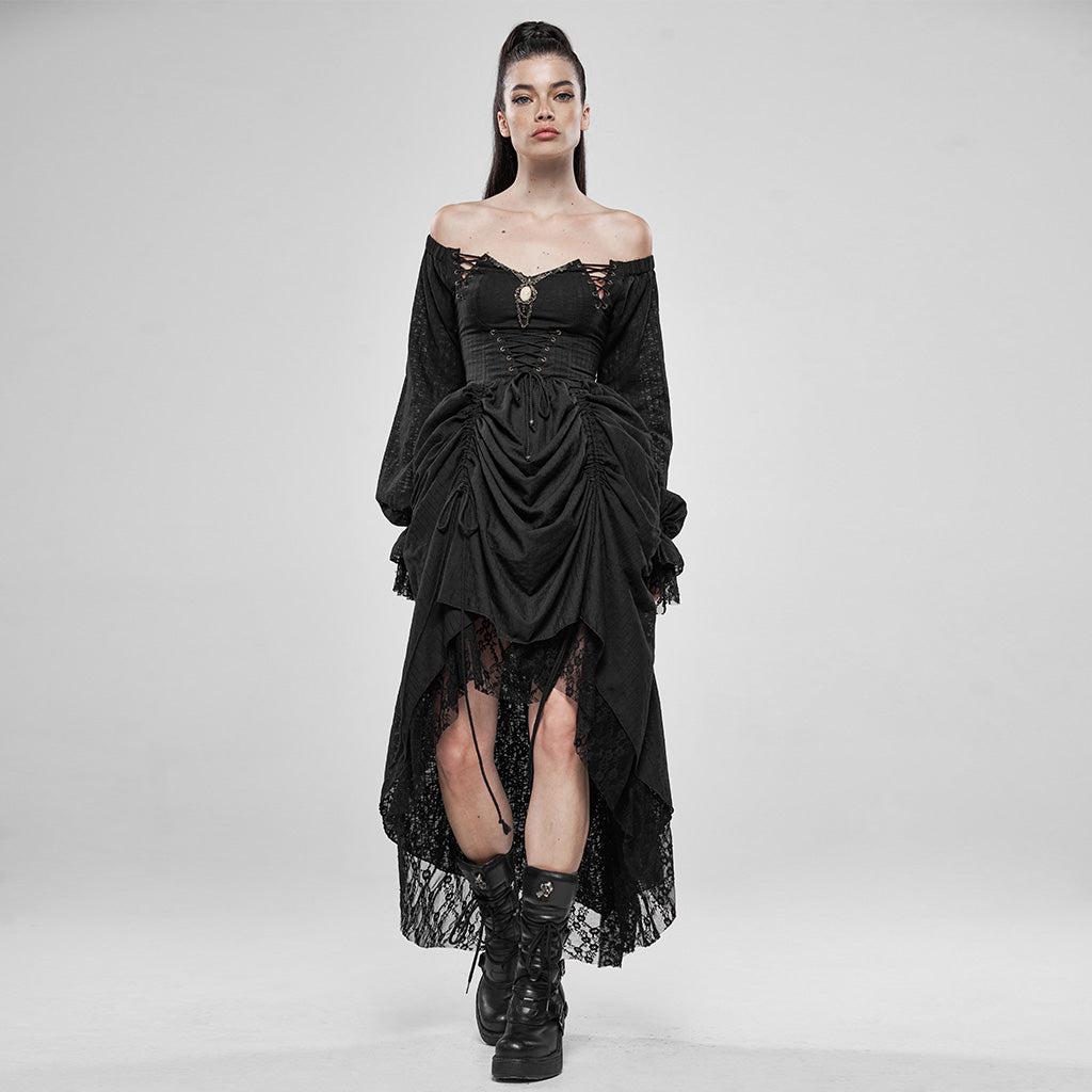 WQ-439LQF Gothic Dress Off-Shoulder Corset Lace Hem Midi Fashion