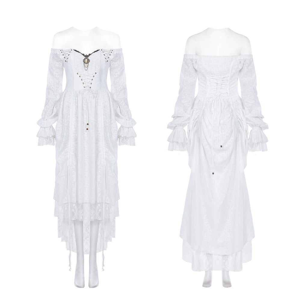 WQ-439LQF Gothic Dress Off-Shoulder Corset Lace Hem Midi Fashion