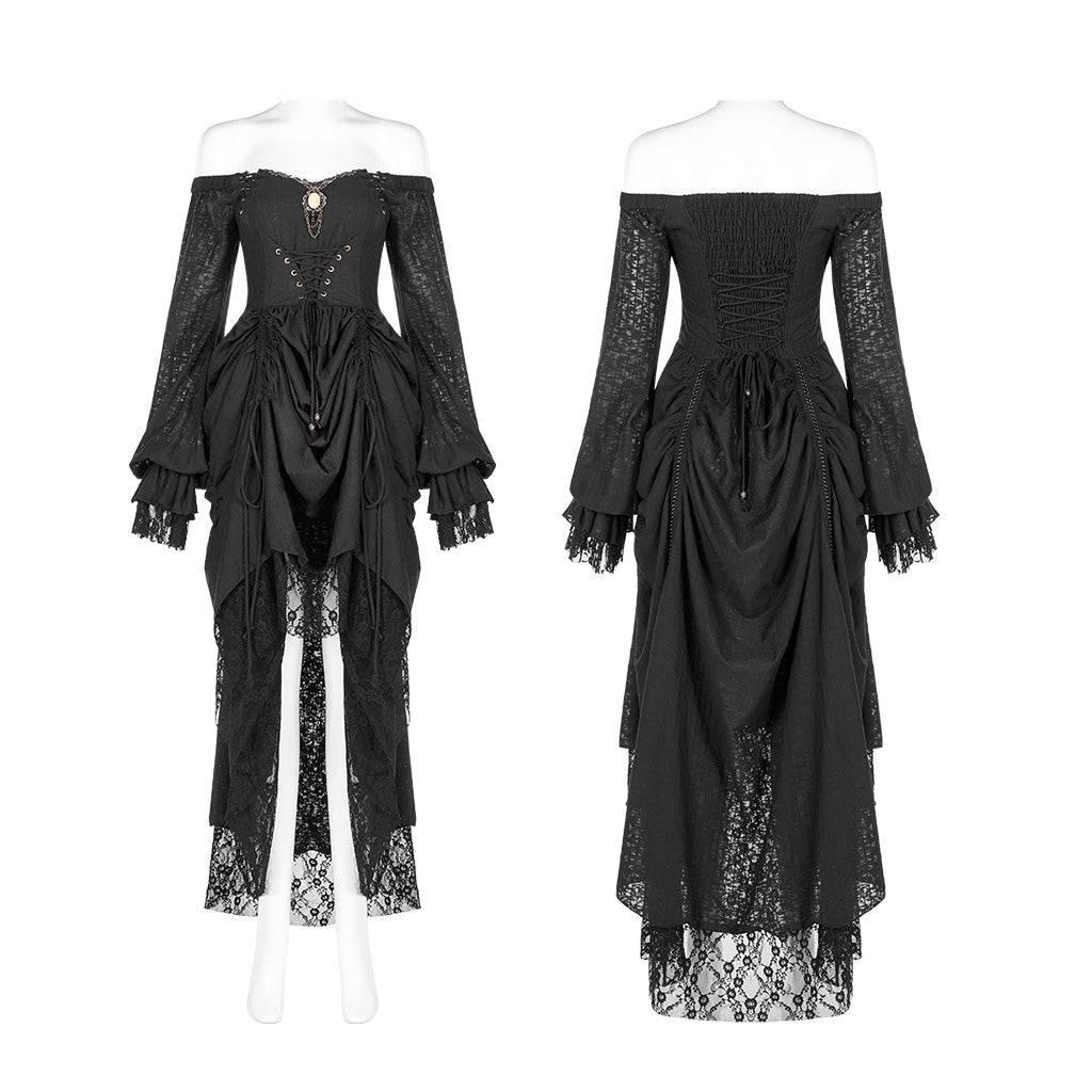 WQ-439LQF Gothic Dress Off-Shoulder Corset Lace Hem Midi Fashion