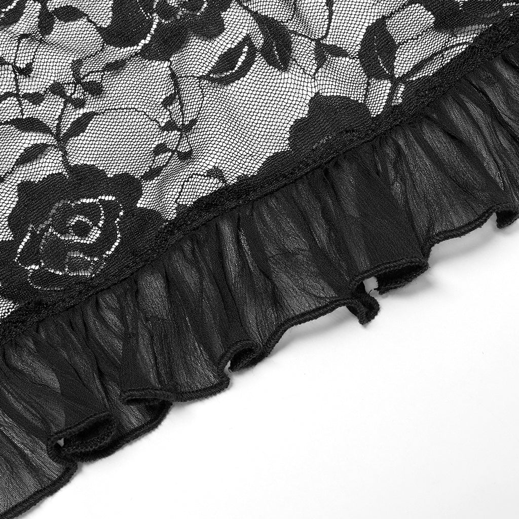 WQ-554BQF Gothic Skirt Layered Black Asymmetrical Lace Ruffle Design