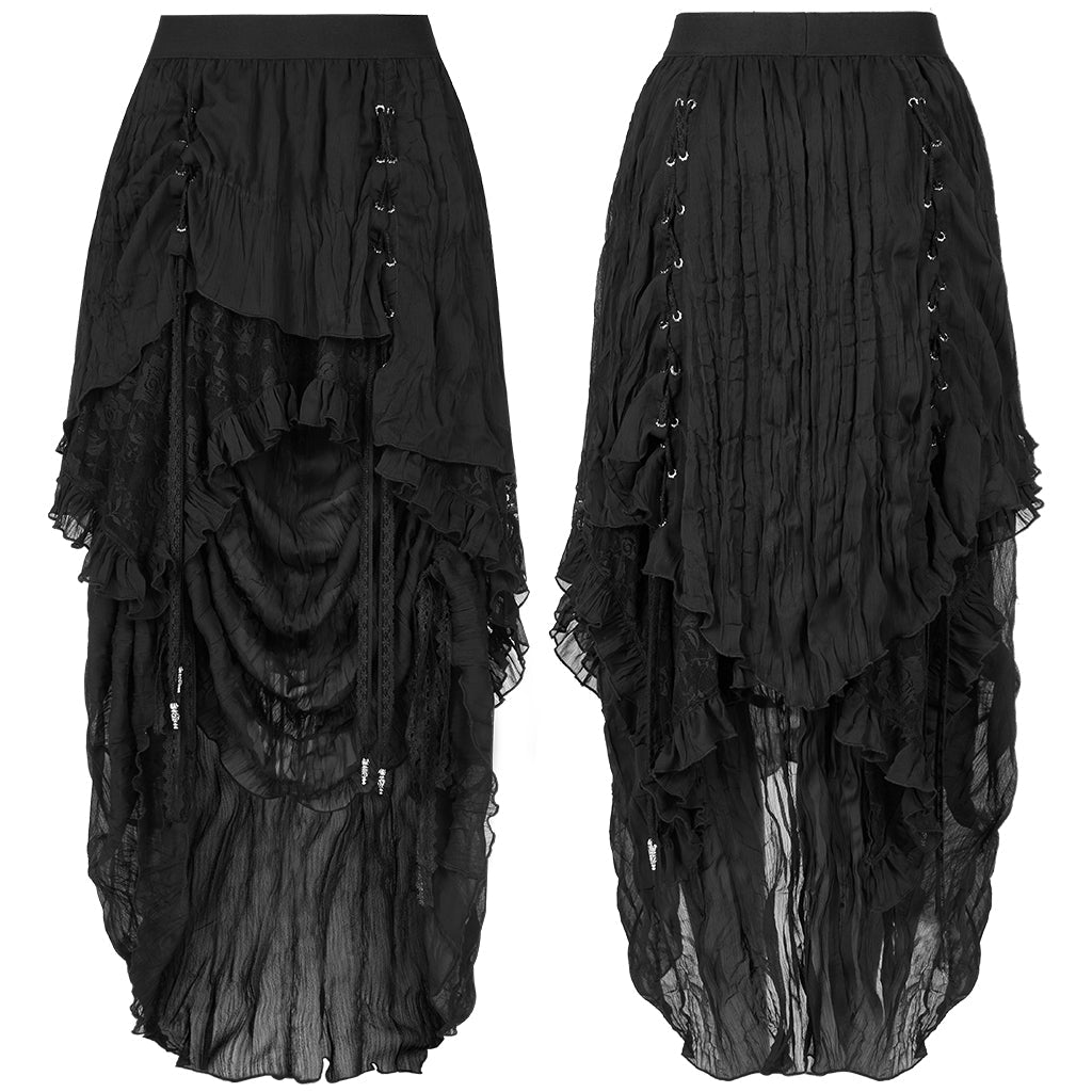 WQ-554BQF Gothic Skirt Layered Black Asymmetrical Lace Ruffle Design