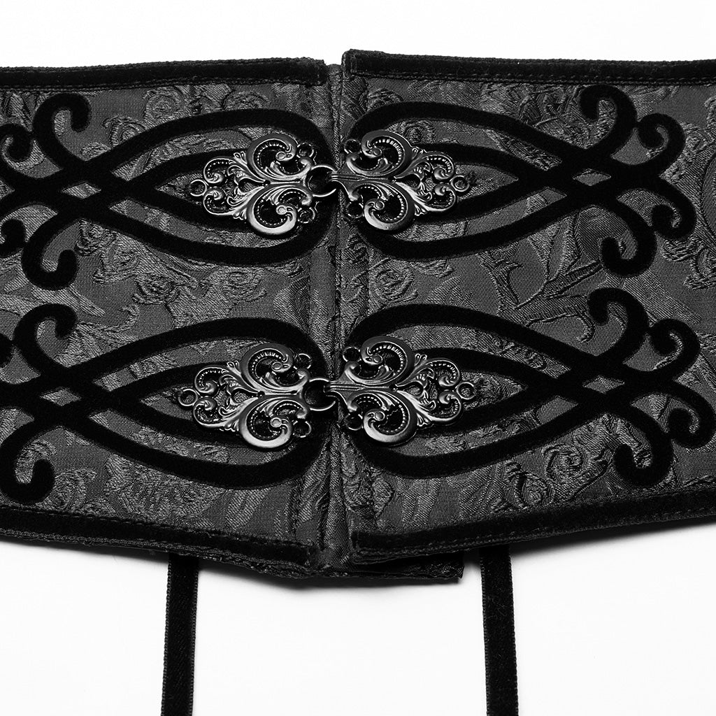 WS-340YDM Elegant black Jacquard Lace-Up Gothic Corset Belt