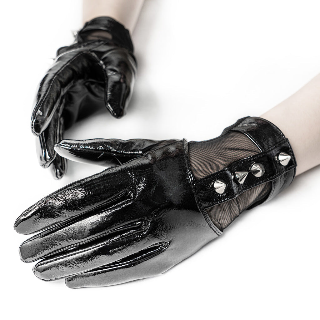 WS-382SSF Punk Accessories Black Studded Mesh Panel Gloves