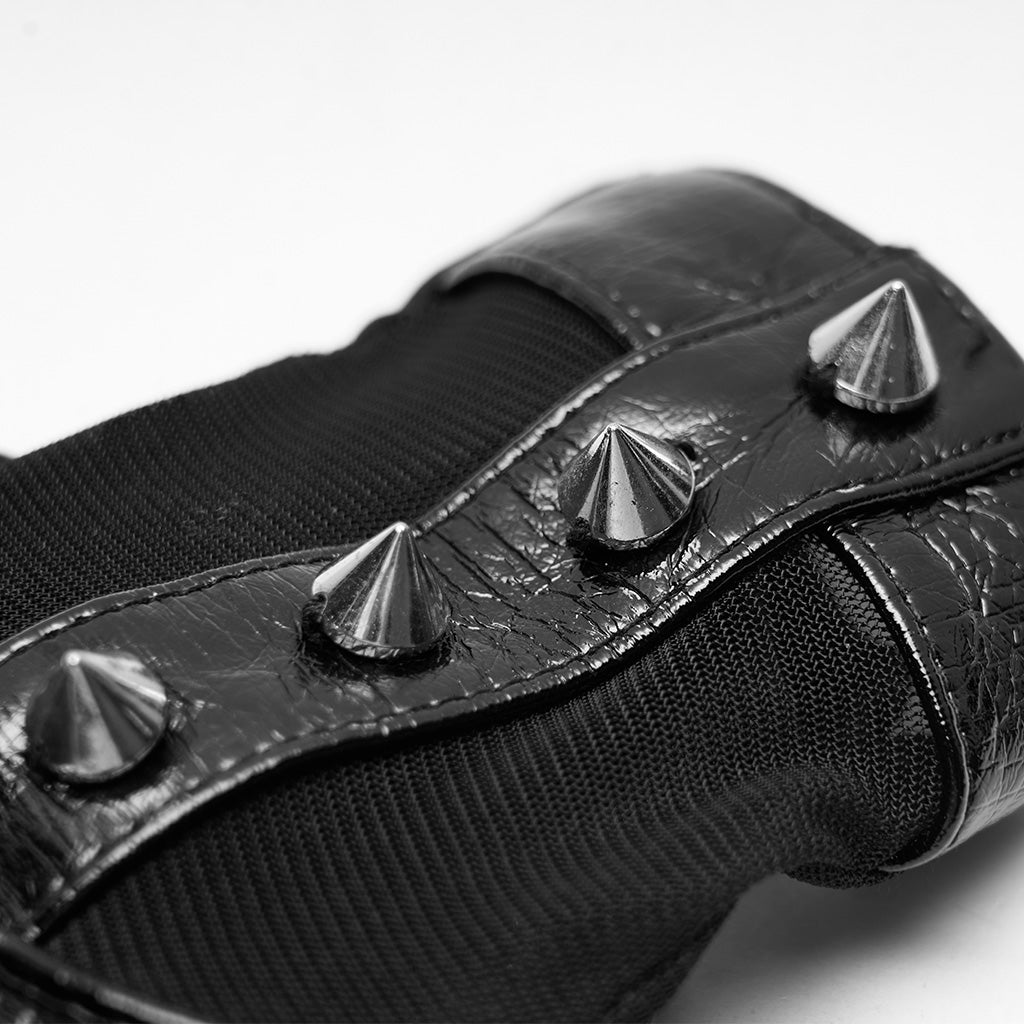 WS-382SSF Punk Accessories Black Studded Mesh Panel Gloves