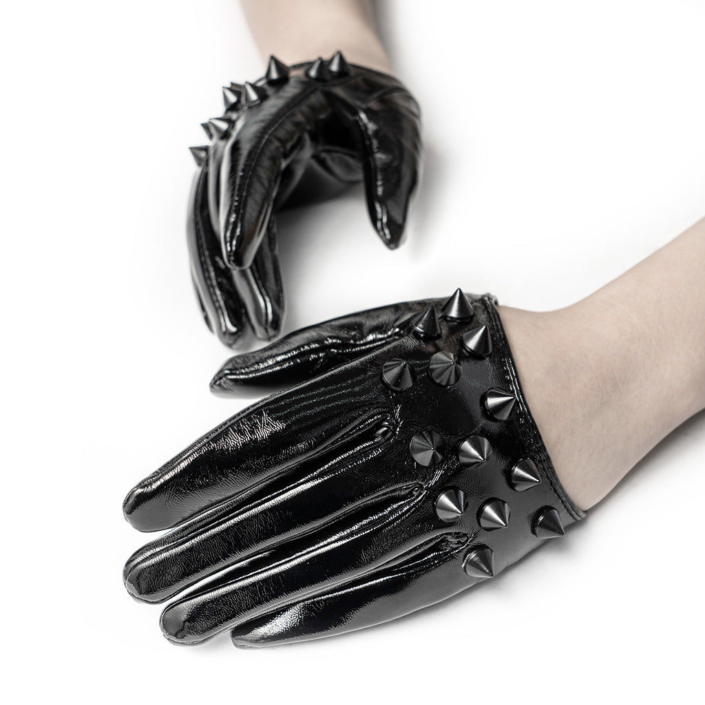 WS-387SSF Edgy Black Rivet Half-Palm Gloves Punk Accessories