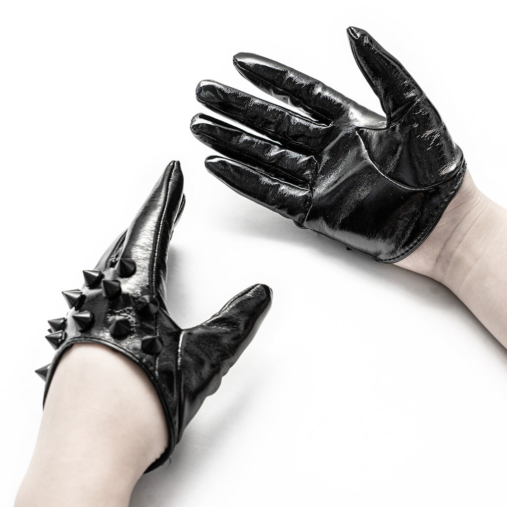 WS-387SSF Edgy Black Rivet Half-Palm Gloves Punk Accessories