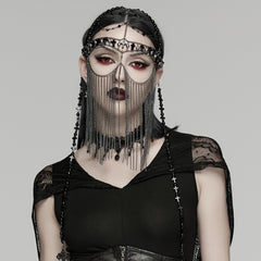 WS-890FSF Gothic Accessories Black Beaded Chain Headpiece with Cross Detail