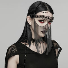 WS-890FSF Gothic Accessories Black Beaded Chain Headpiece with Cross Detail
