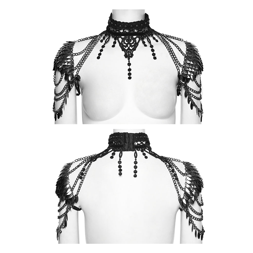WS-895LHF Black Gothic Shoulder Armor Punk Accessories Choker Epaulet Chains