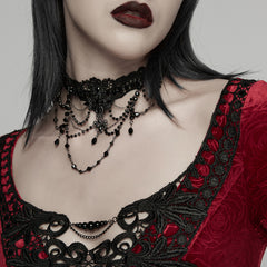 WS-896LHF Gothic Statement Necklace Black Beaded Lace Chain Choker