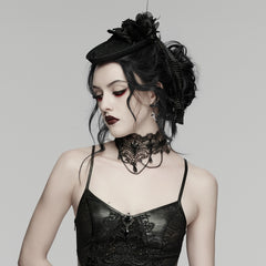 WS-901MZF Gothic Accessories Black Veil Fascinator with Floral Lace Details