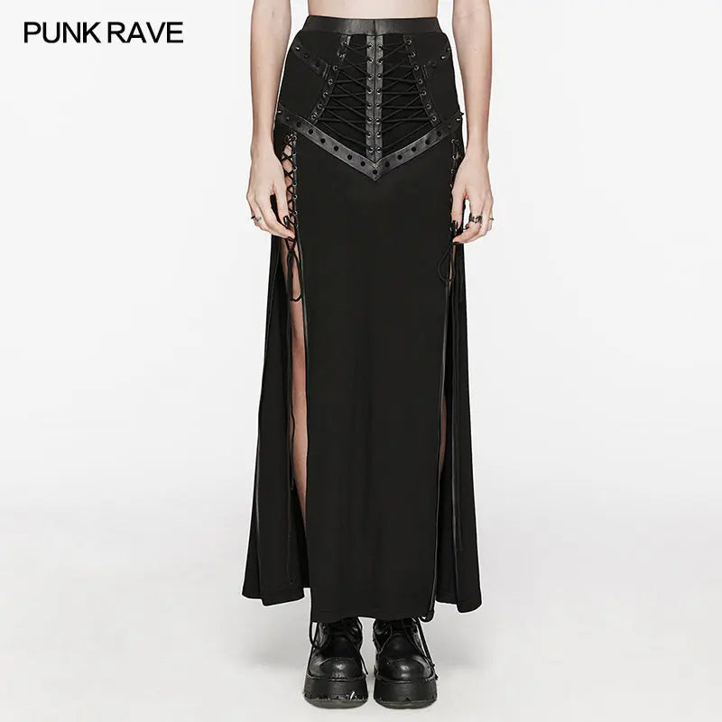 See-Through WQ-696BQF Sexy Mesh Rope Slit Punk Skirt?-??Punk Rave Clothing