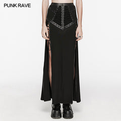 See-Through WQ-696BQF Sexy Mesh Rope Slit Punk Skirt