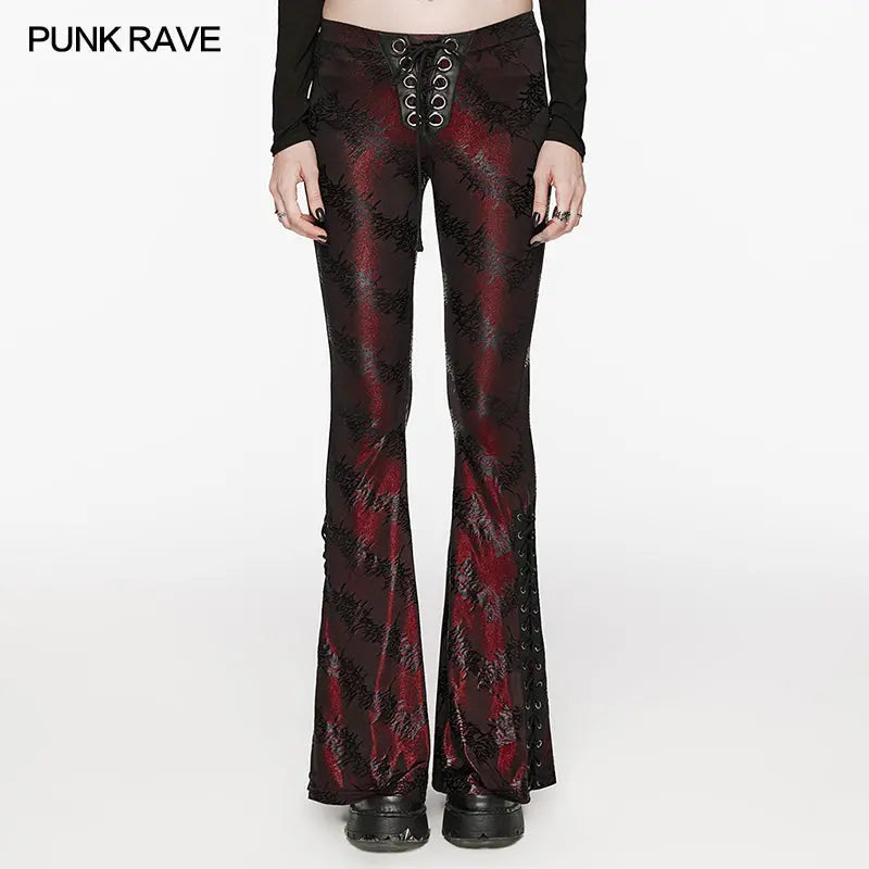 Sparkling Tree Texture WK-619XCF Daily Oversized Low Waist Tight Flared Pants?-??Punk Rave Clothing
