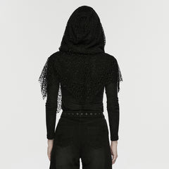 WT-1035TCF Gothic Mesh Hooded Punk T-Shirts for Women Rebel Fashion