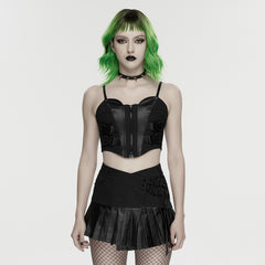 WT-1043DDF Edgy Punk Corset Top with Buckle and Zipper Design