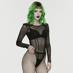 WT-1067TCF Mesh Long-Sleeve Punk Shirts with Shoulder Accents