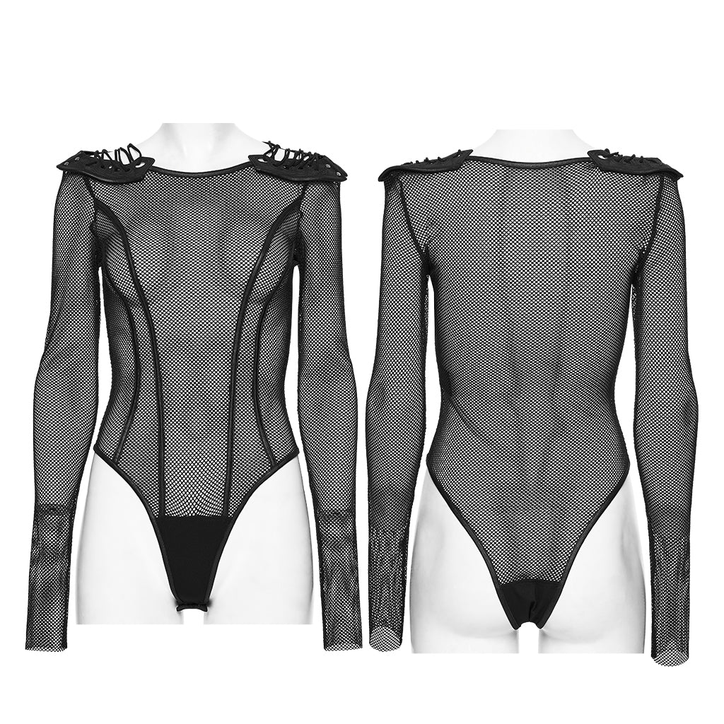 WT-1067TCF Mesh Long-Sleeve Punk Shirts with Shoulder Accents