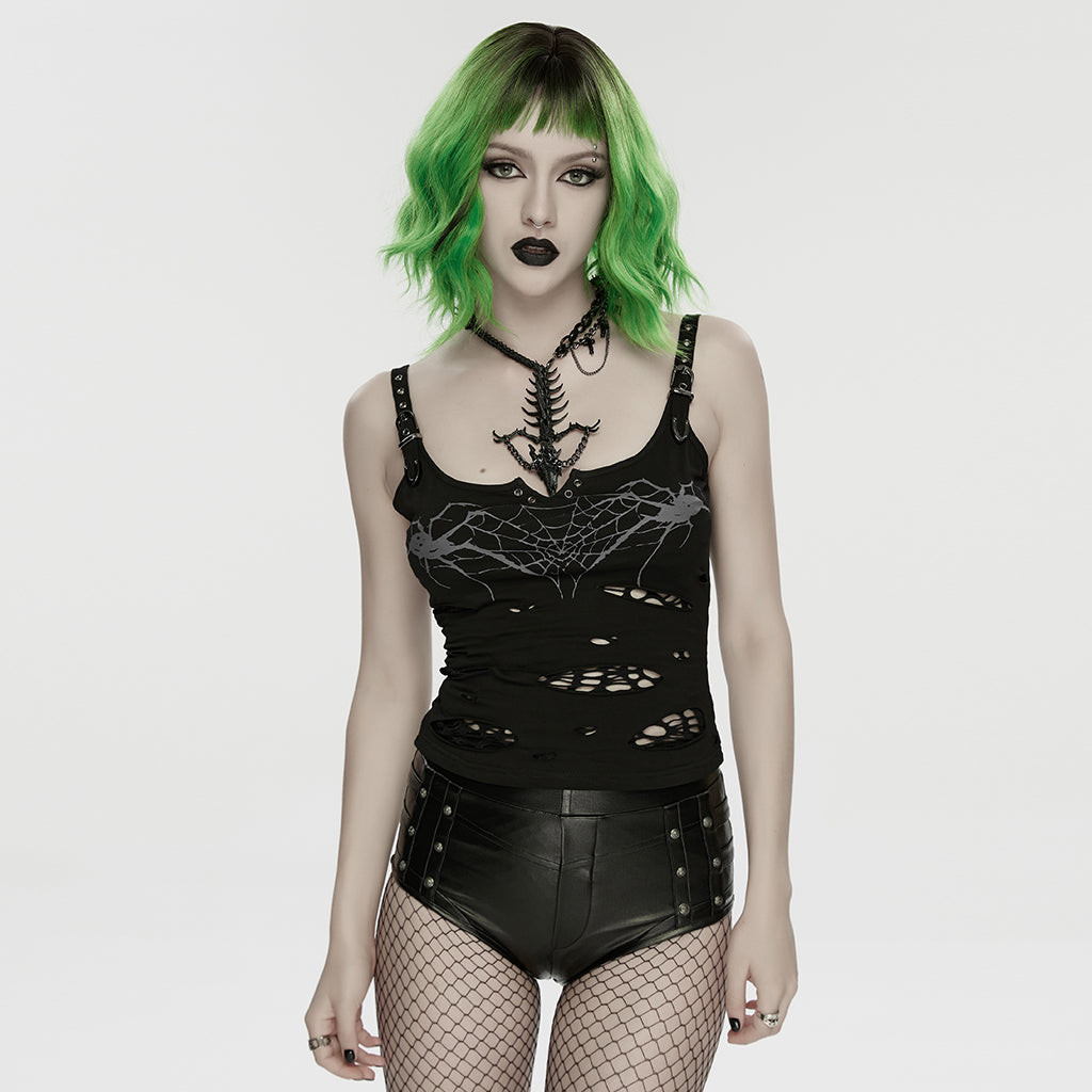 WT-1068BXF Edgy Gothic Punk Vests with Web Cutout Design