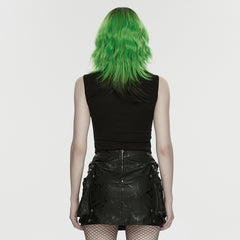 WT-1077BXF Edgy Gothic Punk Vests with Studded Mesh Design