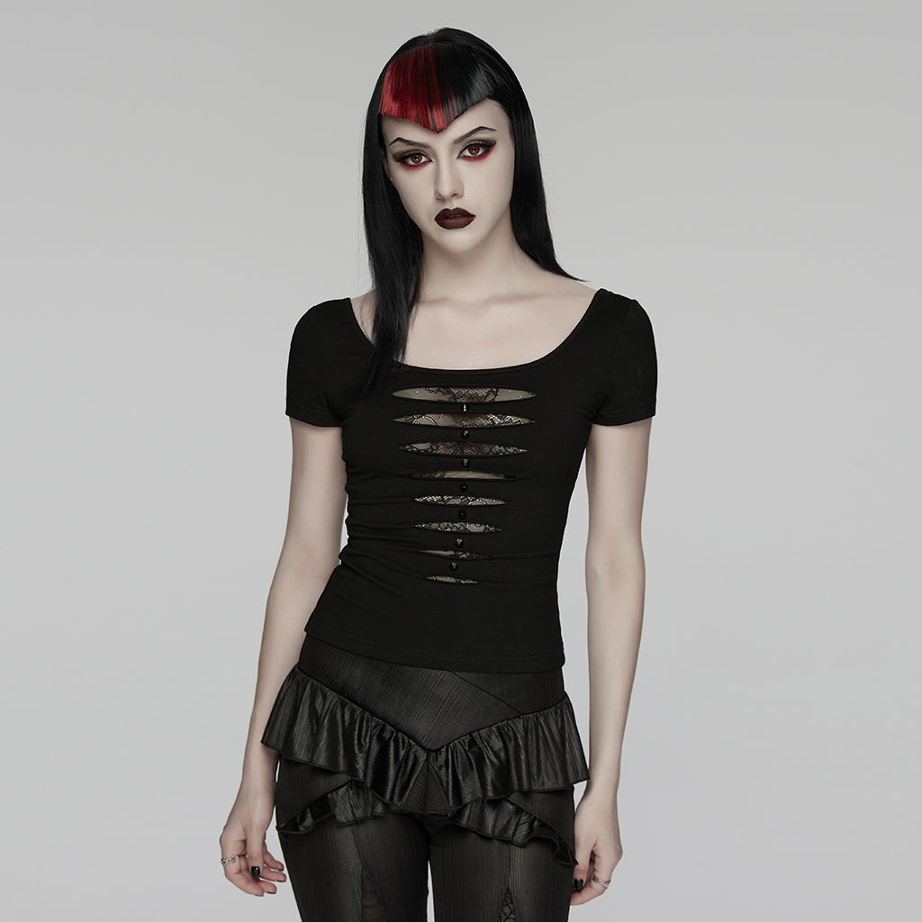 WT-1081TDF Edgy Cutout Top with Ruffled Skirt Punk Vest Style