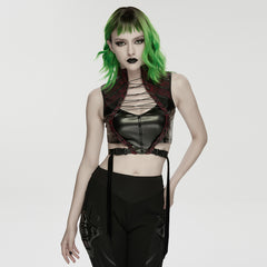 WT-1092BXF Edgy Lace-Up Leather Punk Vests Gothic Style