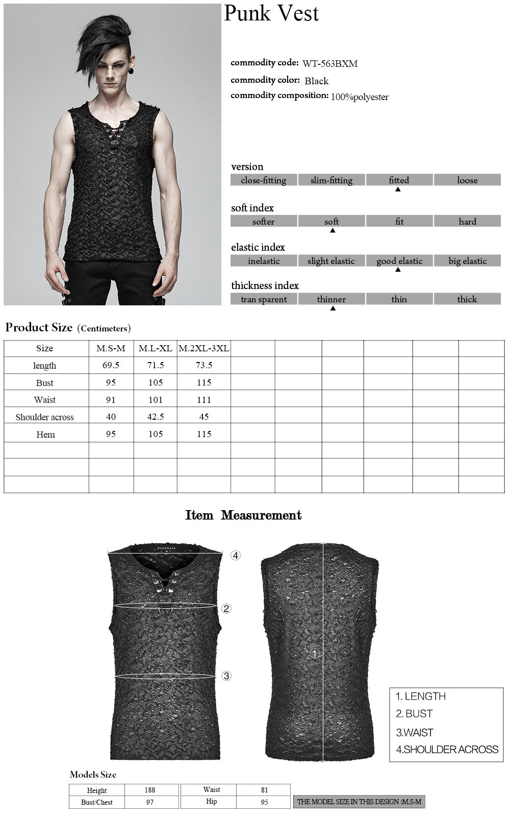 WT-563BXM Rivet Lace Gothic Black Sleeveless Vest Punk Fashion?-??Punk Rave Clothing