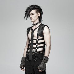 WT-565MJM Edgy Strapped Leather Punk Vests with Buckles and Zipper Closure