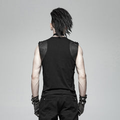 WT-565MJM Edgy Strapped Leather Punk Vests with Buckles and Zipper Closure